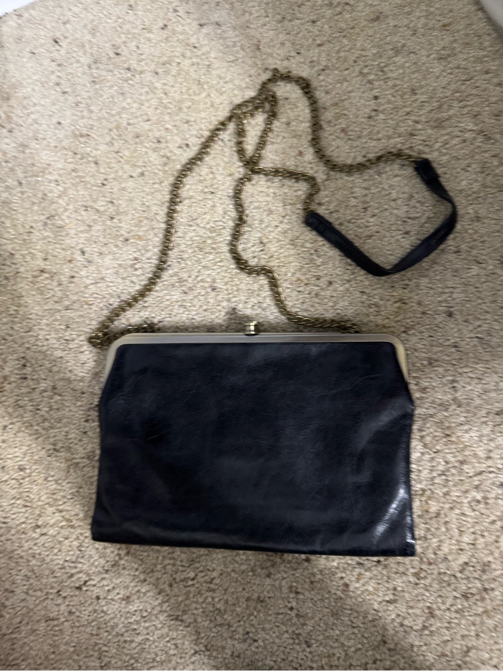 HOBO Black Leather Frame-Clasp Chain Shoulder Clutch
